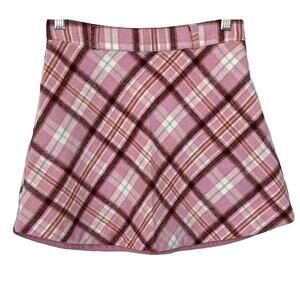 FOREVER 21 FLAT WAISTBAND FLARED MINI SKIRT, JUNIORS, XS-PINK BURGUNDY, GOLD GEO